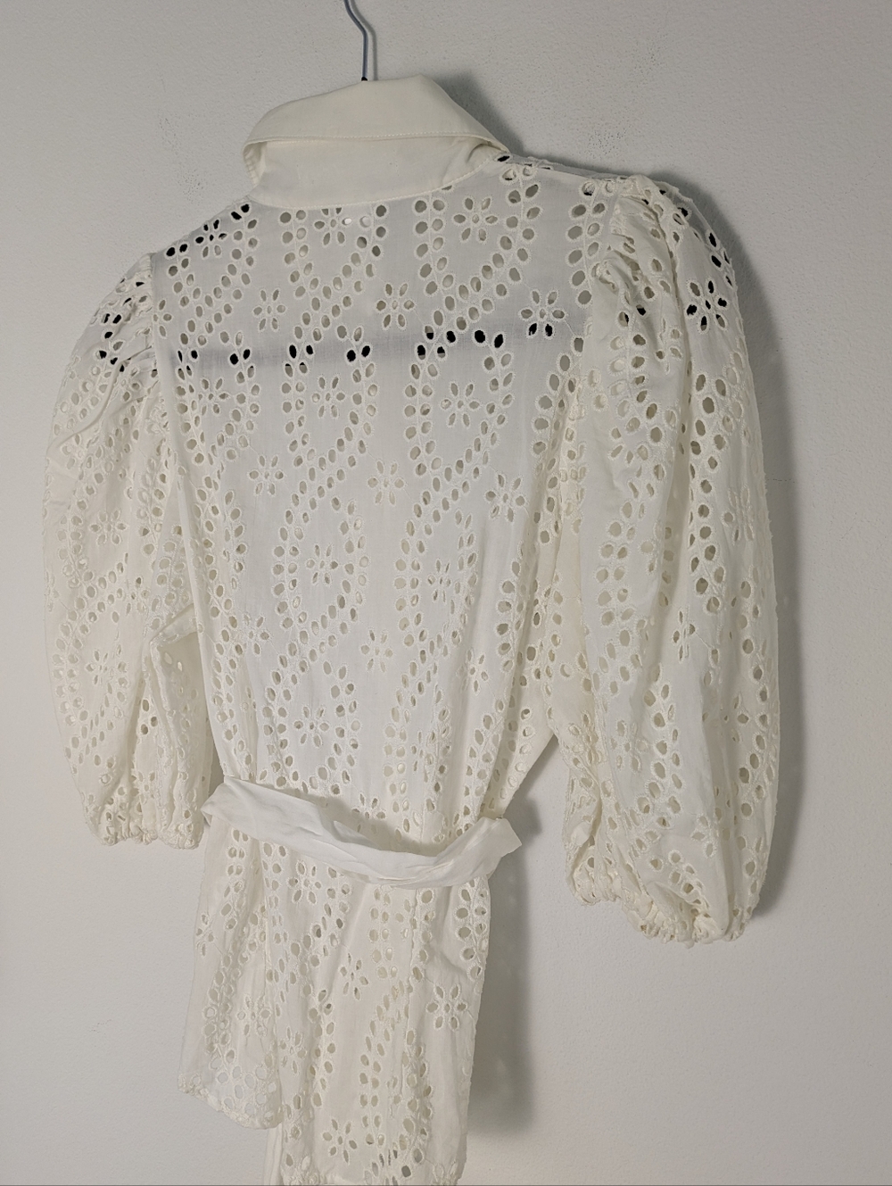 Kamiseta Eyelet Button Down Top Blouse Cream Sz S Puff Sleeve Romantic Lace EUC - Picture 7 of 14